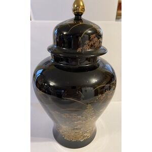 Vintage Toyo Golden Kiku Porcelain Urn Black w/Metallic Painted Floral
